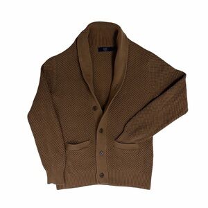 Vintage J Crew Cardigan Sweater Womens Small Brown Ribbed Waffle Knit Fisherman